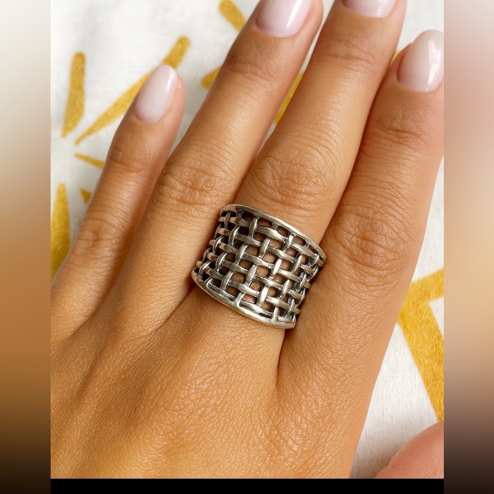 Moroccan Lattice 925 Sterling Silver Vintage  Weave  Ring